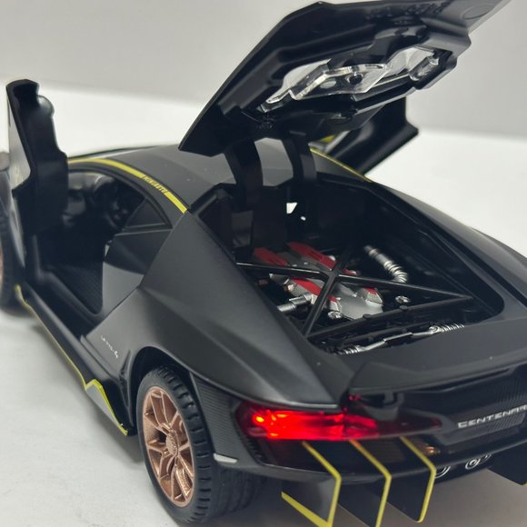 1:24 Lamborghini Centenario Diecast With Headlight & Taillight LED Matt Black - Picture 7 of 10